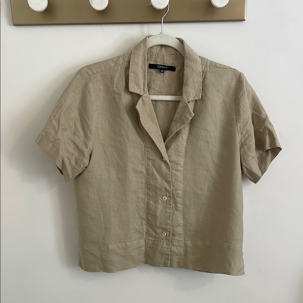 Khaki Short Sleeve Button-Up Shirt